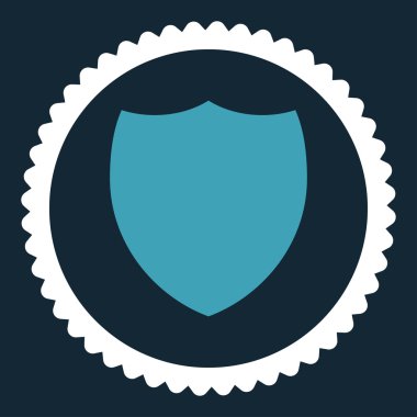 Yuvarlak damga simgesi kalkan düz mavi ve beyaz renkler