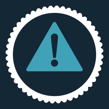 Uyarı düz mavi ve beyaz renkler damga simgesi yuvarlak