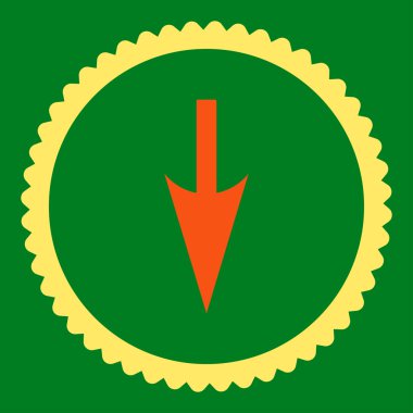 Yuvarlak damga simge keskin aşağı ok düz turuncu ve sarı renkler