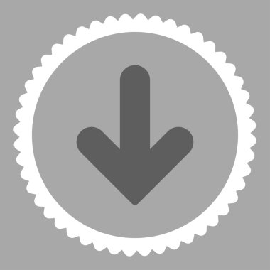 Ok aşağı düz koyu gri ve beyaz renkler damga simgesi yuvarlak