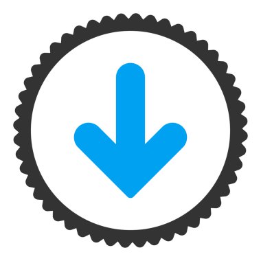 Ok aşağı düz mavi ve gri renkler damga simgesi yuvarlak