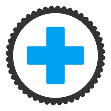 Artı düz mavi ve gri renkler damga simgesi yuvarlak