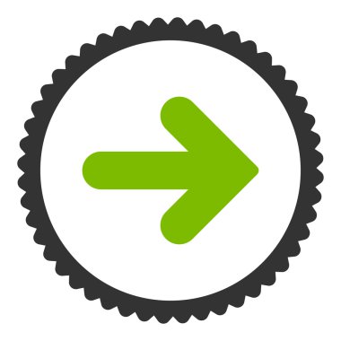 Ok sağ düz eko yeşil ve gri renkler damga simgesi yuvarlak