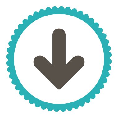 Ok aşağı düz gri ve mavi yuvarlak damga simge renk