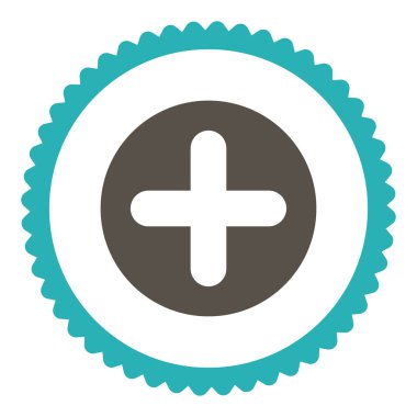 Düz gri oluşturmak ve mavi renkler damga simgesi yuvarlak