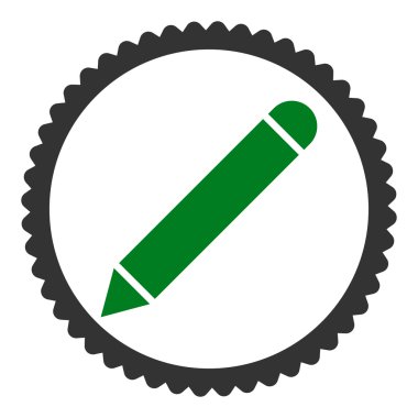 Yuvarlak damga simgesi kalem düz yeşil ve gri renkler