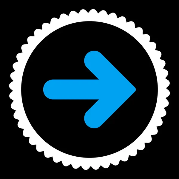 Seta Direito plana azul e branco cores redondas ícone carimbo — Fotografia de Stock