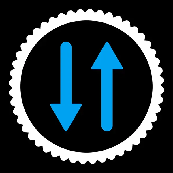 Arrows Exchange Vertical blue and white colors round stamp icon — стоковое фото