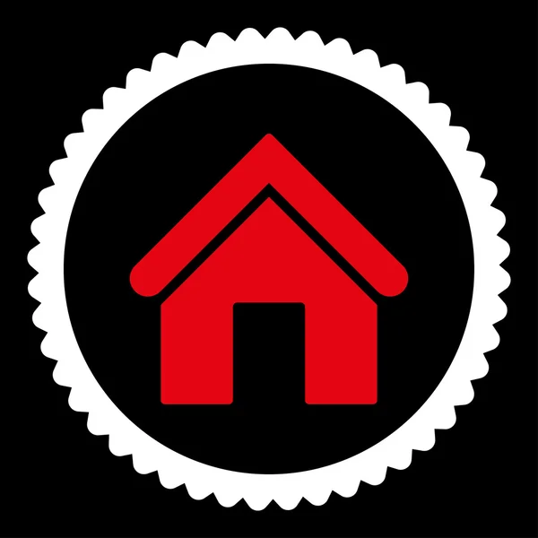 Płaskie czerwone i białe kolory domu okrągły znaczek ikony — Zdjęcie stockowe