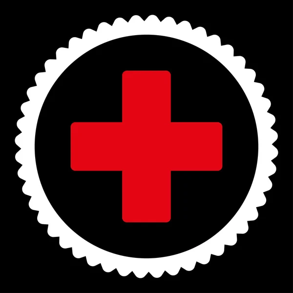 평평한 빨간색과 흰색 색상 라운드 스탬프 아이콘 플러스 — 스톡 사진