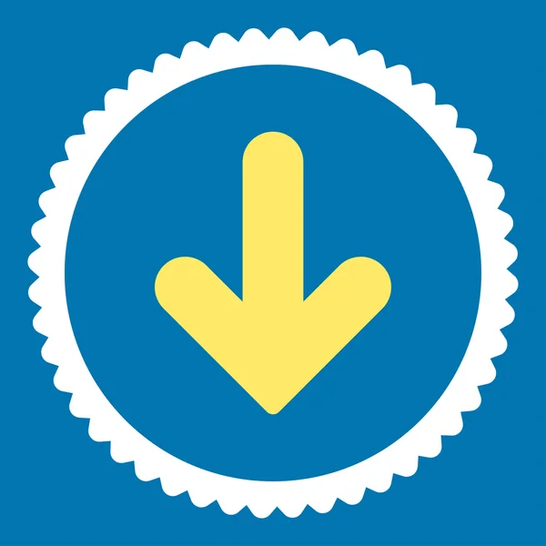 Arrow Down flat yellow and white colors round stamp icon — Stock Photo, Image