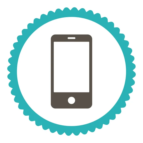 Smartphone gris plano y colores cian icono de sello redondo —  Fotos de Stock