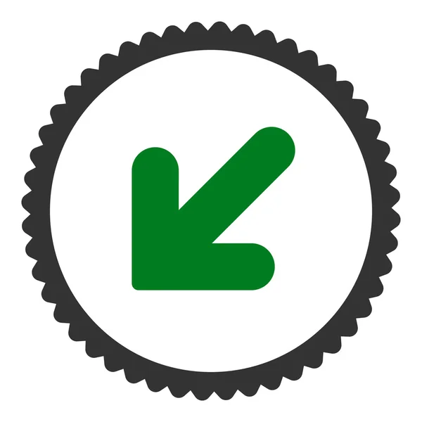 Strzałka w dół lewo płaskie zielone i szare kolory okrągły znaczek ikony — Zdjęcie stockowe