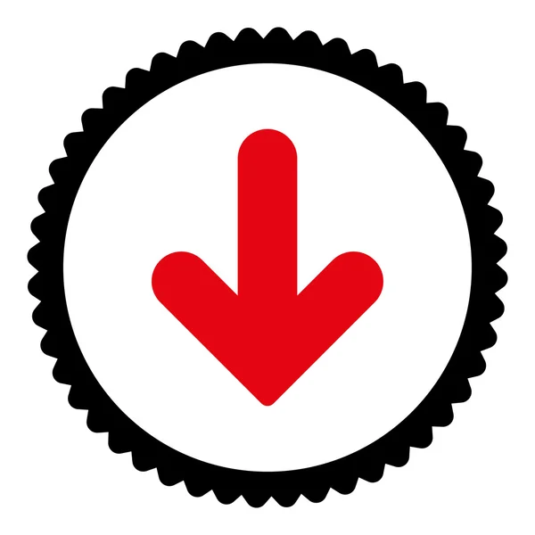 Flecha abajo plana intensivo rojo y negro colores redondo sello icono —  Fotos de Stock