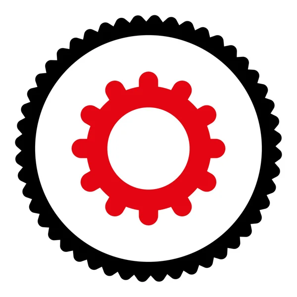 Gear επίπεδη εντατική κόκκινα και μαύρα χρώματα στρογγυλή σφραγίδα εικονίδιο — Φωτογραφία Αρχείου