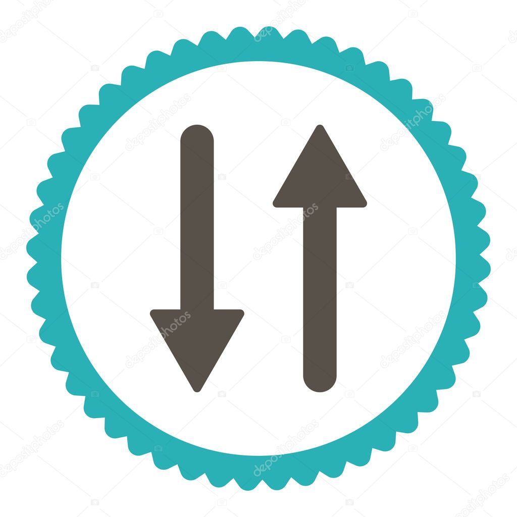 Arrows Exchange Vertical flat grey and cyan colors round stamp icon