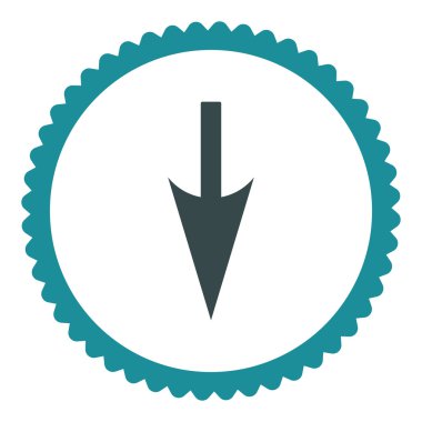 Aşağı keskin ok düz yumuşak mavi renkler damga simgesi yuvarlak