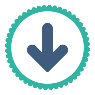 Ok aşağı düz kobalt ve mavi renkler damga simgesi yuvarlak