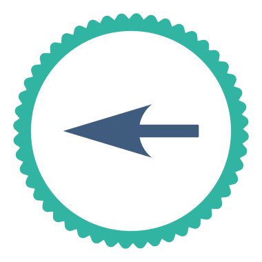 Keskin sol ok düz kobalt ve mavi renkler damga simgesi yuvarlak