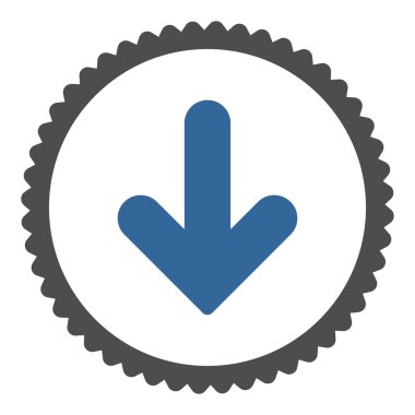 Ok aşağı düz kobalt ve gri renkler damga simgesi yuvarlak