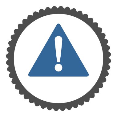 Uyarı düz kobalt ve gri renkler damga simgesi yuvarlak