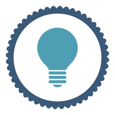 Yuvarlak damga simgesi Elektrikli ampul düz mavi ve mavi renkler