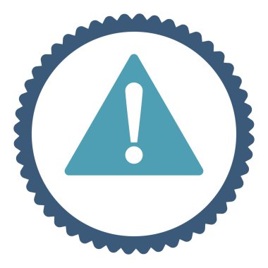 Yuvarlak damga simgesi uyarı düz mavi ve mavi renkler