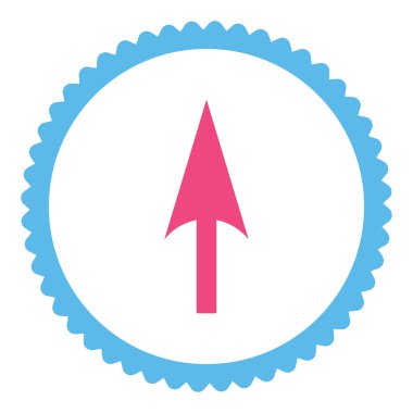 Ok eksen Y düz pembe ve mavi renkler damga simgesi yuvarlak