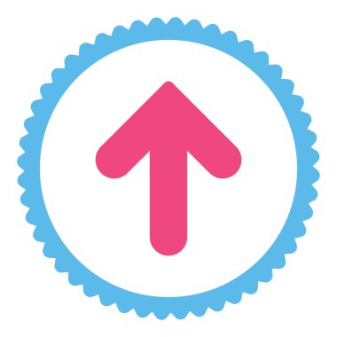 Ok yukarı düz pembe ve mavi renkler damga simgesi yuvarlak