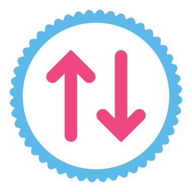 Düz pembe çevirmek ve mavi renkler damga simgesi yuvarlak