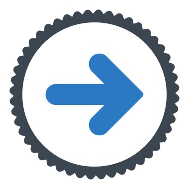 Ok sağ düz düz mavi renkler damga simgesi yuvarlak