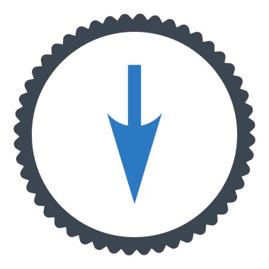 Aşağı keskin ok düz düz mavi renkler damga simgesi yuvarlak