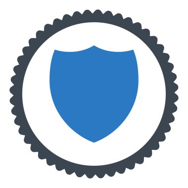 Kalkan düz düz mavi renkler damga simgesi yuvarlak