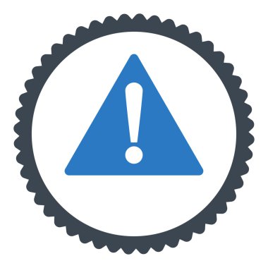 Uyarı düz düz mavi renkler damga simgesi yuvarlak