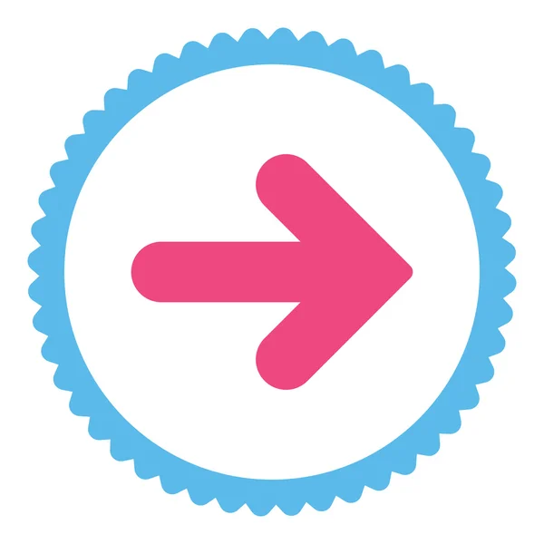 Flecha derecha plana rosa y azul colores ronda sello icono —  Fotos de Stock