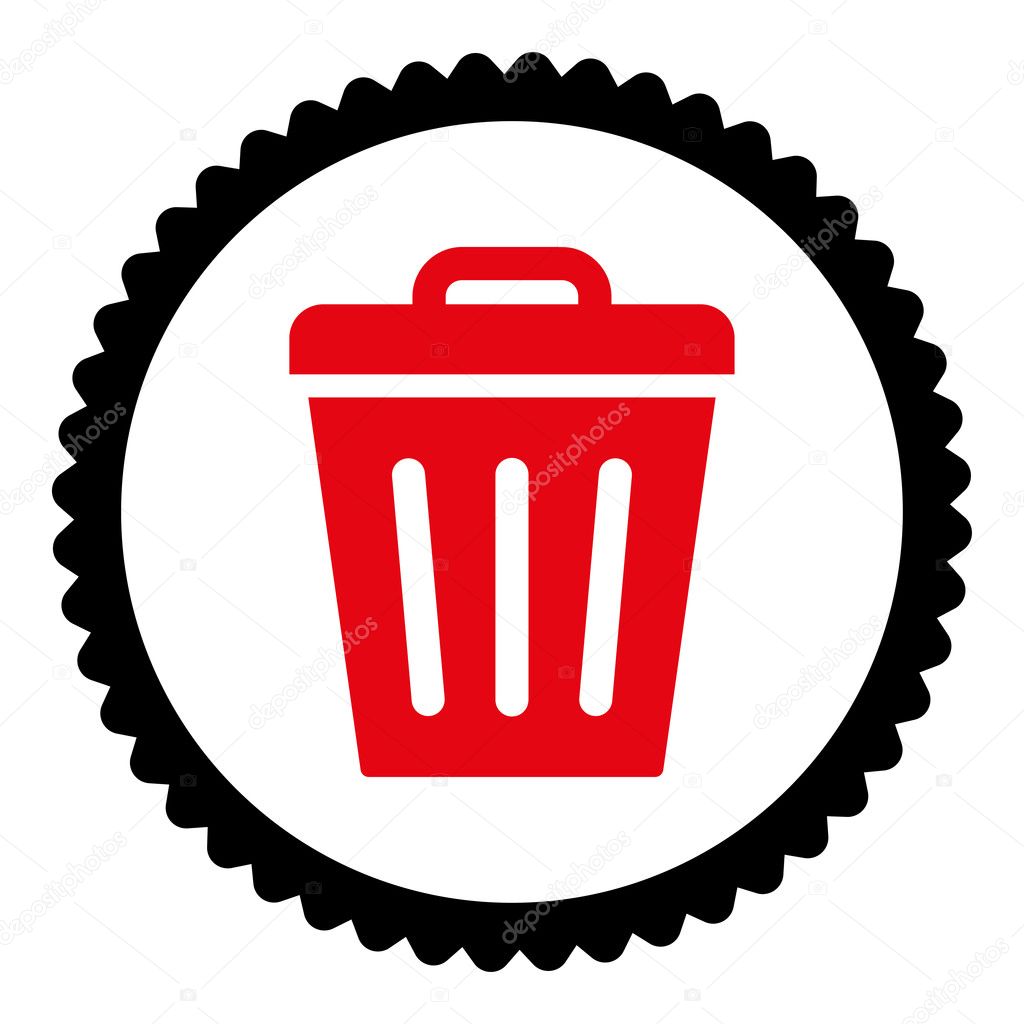 Trash Can flat intensive red and black colors round stamp icon