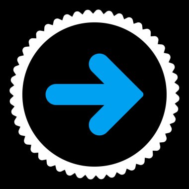 Ok sağ düz mavi ve beyaz renkler damga simgesi yuvarlak