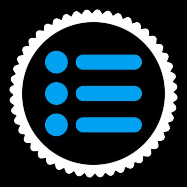 Öğeleri düz mavi ve beyaz renkler damga simgesi yuvarlak