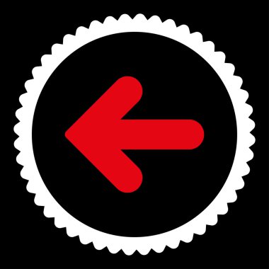 Ok sol düz kırmızı ve beyaz renkler damga simgesi yuvarlak