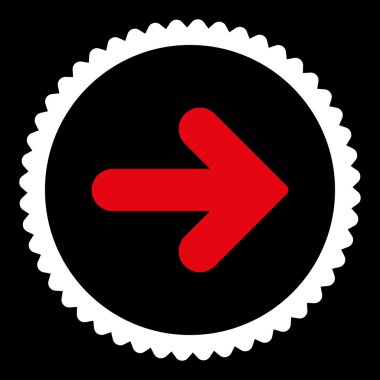 Ok sağ düz kırmızı ve beyaz renkler damga simgesi yuvarlak