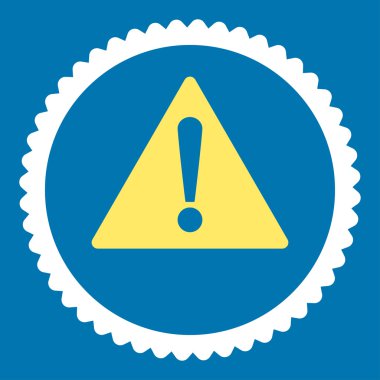 Uyarı düz sarı ve beyaz renkler damga simgesi yuvarlak