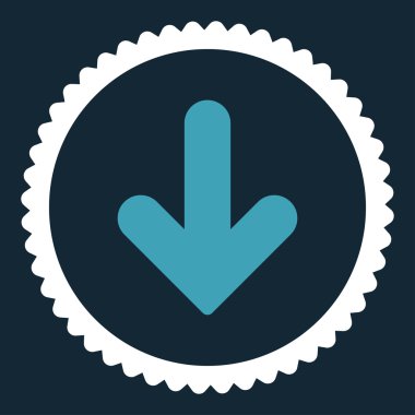 Ok aşağı düz mavi ve beyaz renkler damga simgesi yuvarlak