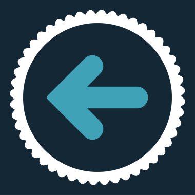 Ok sol düz mavi ve beyaz renkler damga simgesi yuvarlak