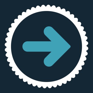 Ok sağ düz mavi ve beyaz renkler damga simgesi yuvarlak