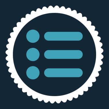 Öğeleri düz mavi ve beyaz renkler damga simgesi yuvarlak