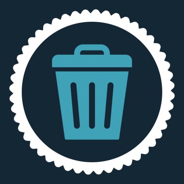 Çöp Can düz mavi ve beyaz renkler damga simgesi yuvarlak