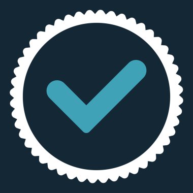 Evet yuvarlak düz mavi ve beyaz renkler damga simgesi