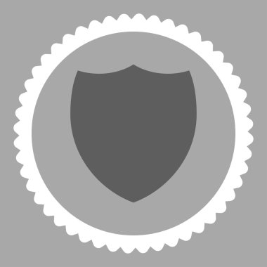 Kalkan düz koyu gri ve beyaz renkler damga simgesi yuvarlak