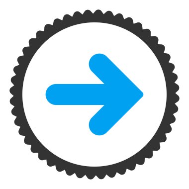 Ok sağ düz mavi ve gri renkler damga simgesi yuvarlak