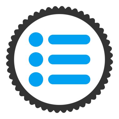 Öğeleri düz mavi ve gri renkler damga simgesi yuvarlak